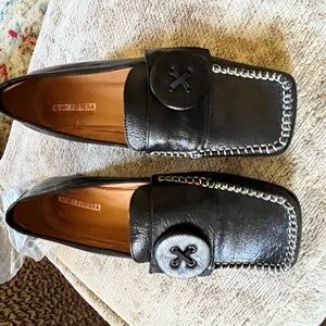 Henry Ferrera Collection Black Leather Square Toe Heel Loafer Size 8